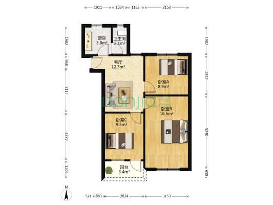 文屏路 3室1厅1卫 68平方