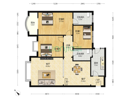 景翔苑 3室2厅2卫 126平方
