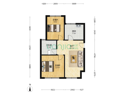 鲁商·东悦府 2室1厅1卫 87平方