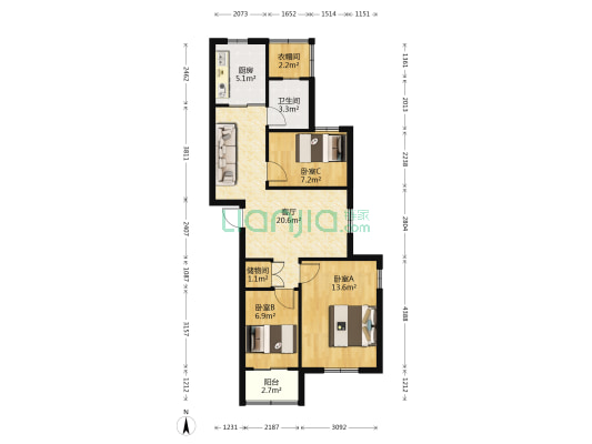 鑫宏花园 3室1厅1卫 79平方