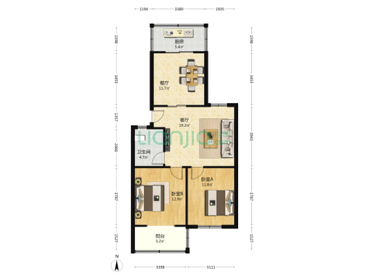 机械化公司家属院 2室2厅1卫 87平方