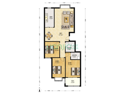 名门世家(济阳区) 3室1厅2卫 126平方