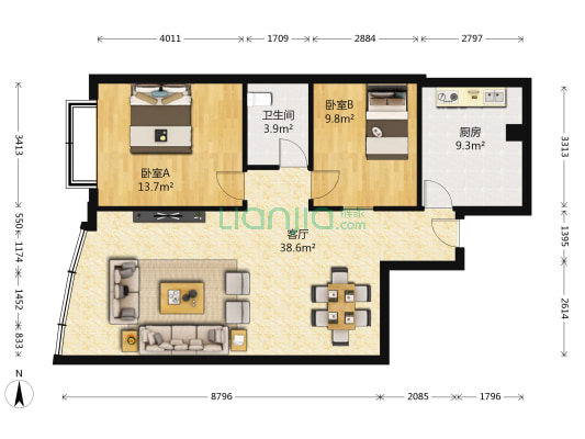 创豪天泽苑 2室1厅1卫 97平方