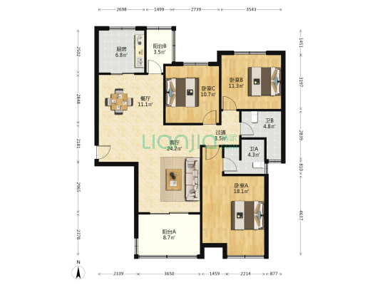 恒丰花园 3室2厅2卫 137平方