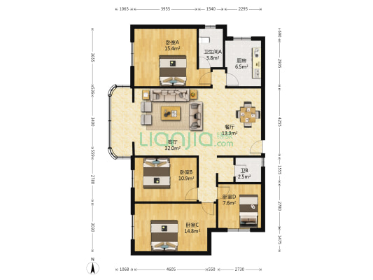 正园商住群 4室2厅2卫 135平方