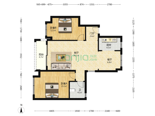 福星惠誉江山语 2室2厅1卫 93平方
