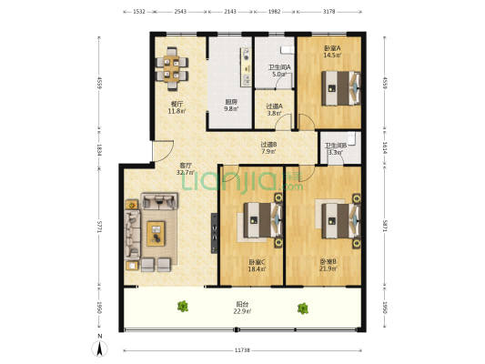久凌宿舍 3室2厅2卫 168平方