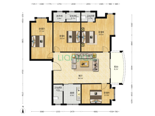 新雅苑 4室1厅4卫 150平方