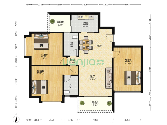银河街28号 3室1厅2卫 123平方