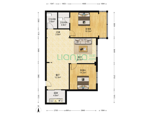 亚泰广场 2室2厅2卫 124平方