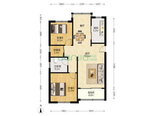 永康城宝铭莲浦苑 2室1厅1卫 94平方