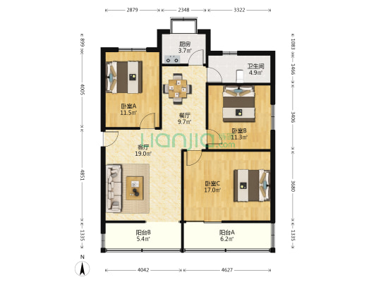 农科路40号院 3室2厅1卫 108平方