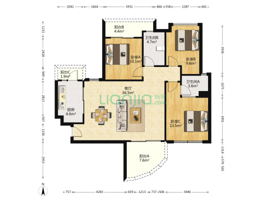 碧桂园十里银滩爱琴海 3室1厅2卫 130平方