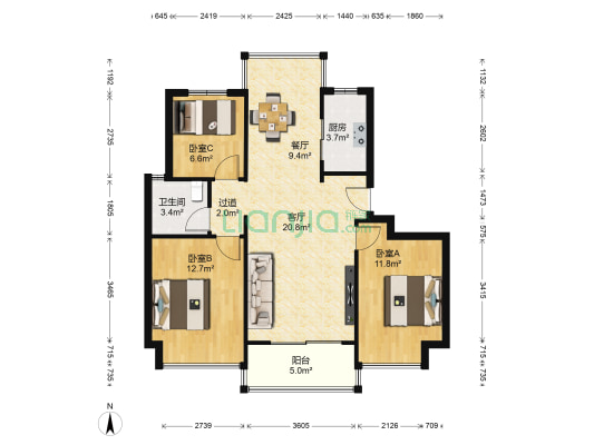 碧桂园正荣悦玺 3室2厅1卫 96平方
