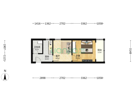 宝山路465号 1室1厅1卫 40平方