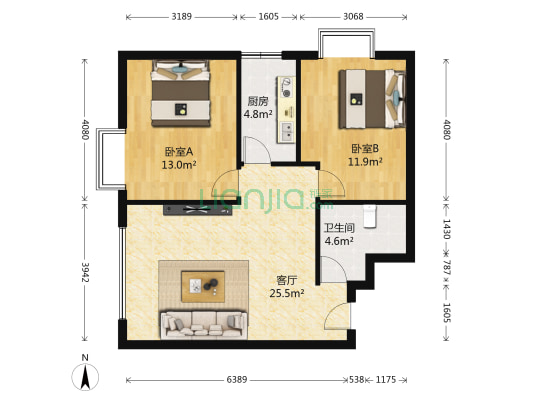伊真东城丽珠 2室1厅1卫 84平方