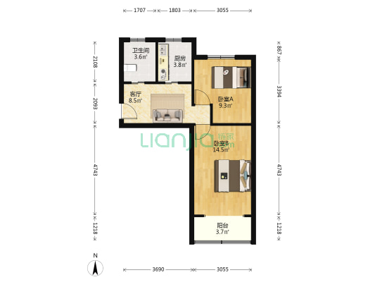 玉兰路57弄 2室1厅1卫 52平方