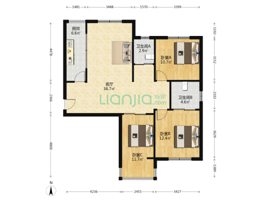 红光鹏程苑 3室1厅2卫 116平方