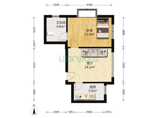 香江广场 1室1厅1卫 54平方