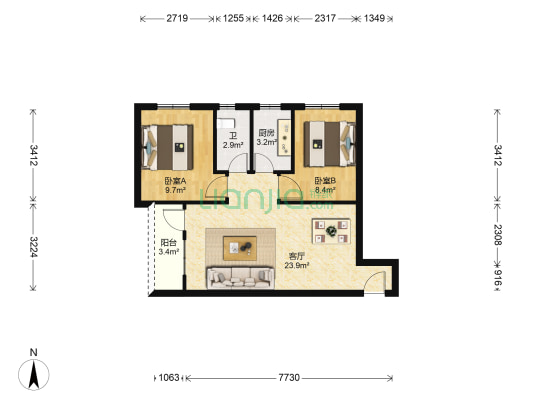 天雅阁 2室1厅1卫 67平方