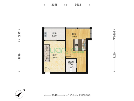 金山大厦 1室1厅1卫 53平方