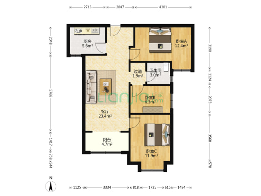 碧桂园翡翠雅郡北区 3室1厅1卫 99平方