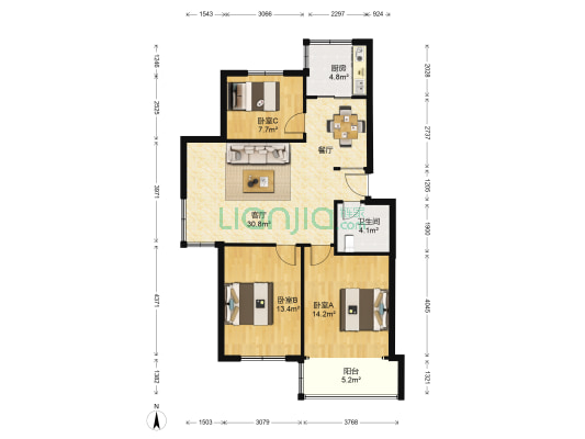 建飞花园一期 3室1厅1卫 101平方