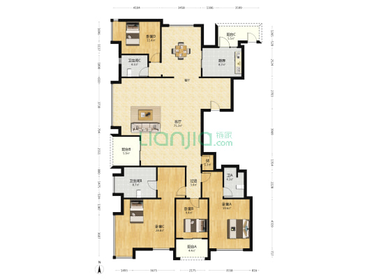 恒大国玺悦龙府 4室1厅3卫 234平方