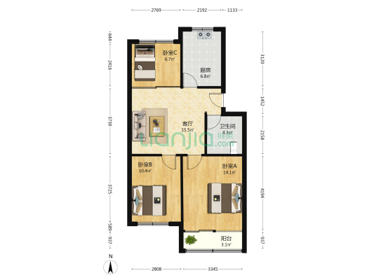 文丰小区 3室1厅1卫 80平方