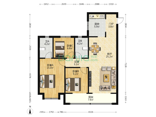 保利时代 3室1厅2卫 124平方