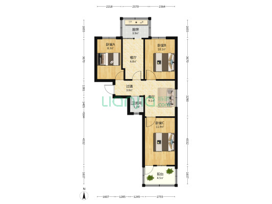 陵园路89号院 3室2厅1卫 66平方