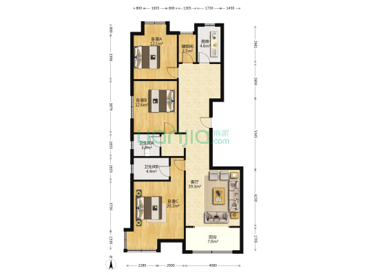 尚景园小区 3室1厅2卫 140平方