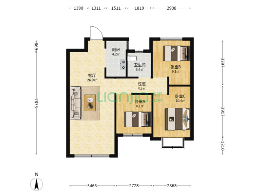 坤泽家园 3室1厅1卫 103平方