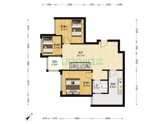 旭辉城橙郡 3室1厅1卫 78平方