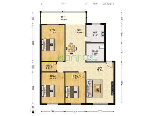 一环北路249 3室2厅1卫 131平方