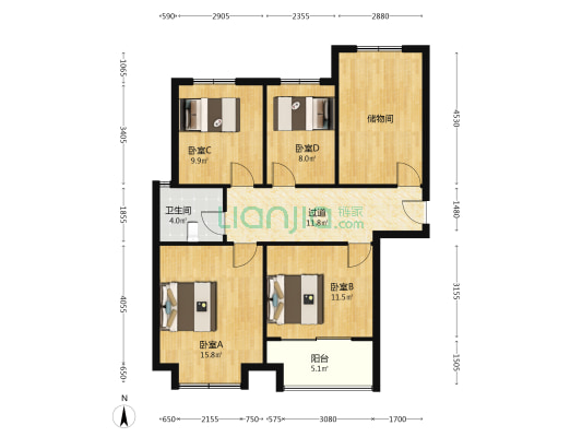 城西桥家园D组团 4室0厅1卫 113平方
