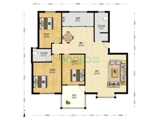 雅居苑 3室2厅2卫 155平方