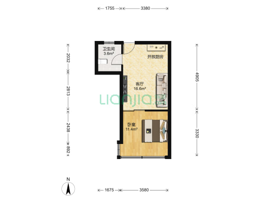 昆三小区  1室1厅1卫 38平方
