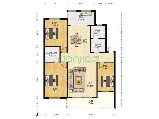 科华南苑 3室2厅3卫 147平方