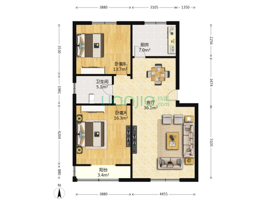 同心苑(新都) 2室1厅1卫 97平方
