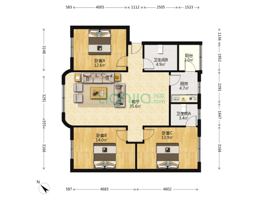 南昌公寓 3室1厅2卫 110平方