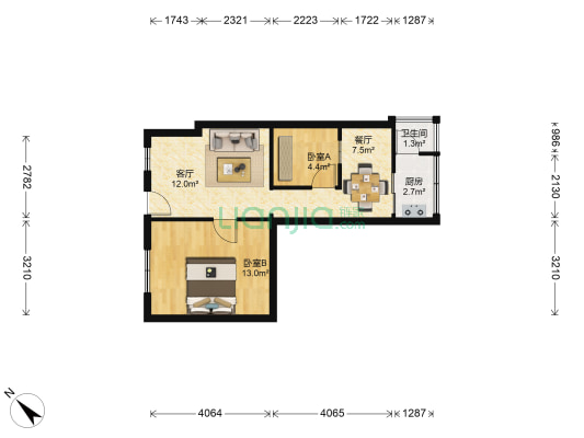 建国路15号 2室2厅1卫 52平方