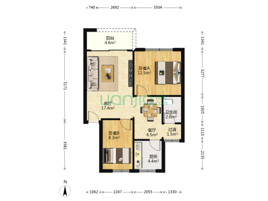 建安花园 2室2厅1卫 65平方