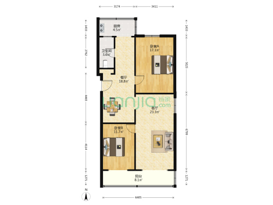 赵庄新北区宿舍 2室2厅1卫 97平方