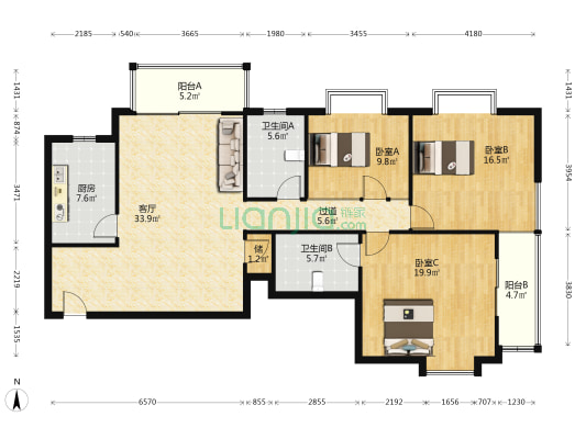 海昌苑 3室1厅2卫 136平方