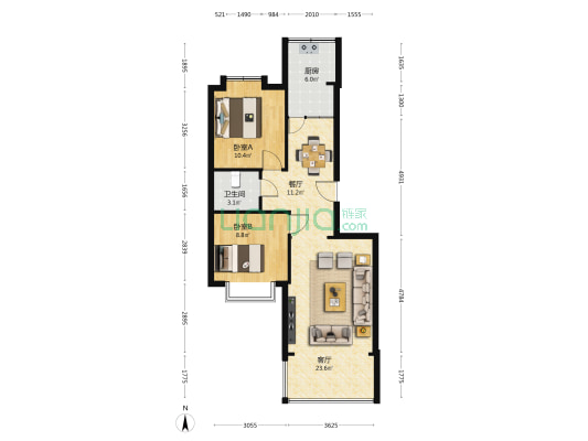 佳新商住楼 2室2厅1卫 85平方