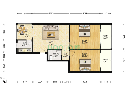 三倒拐街12号 2室2厅1卫 85平方