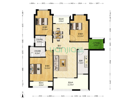 王府·钓鱼台 3室1厅2卫 127平方