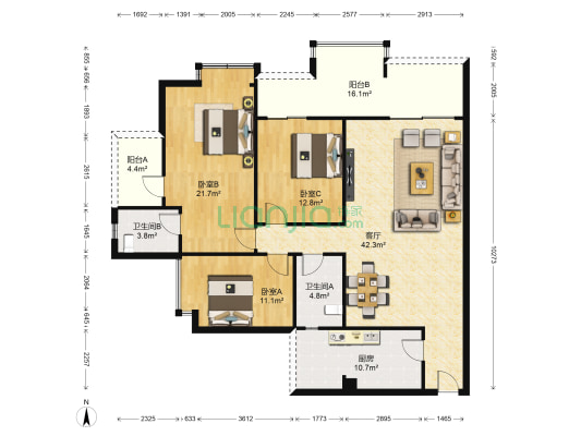 青河苑 3室1厅2卫 130平方