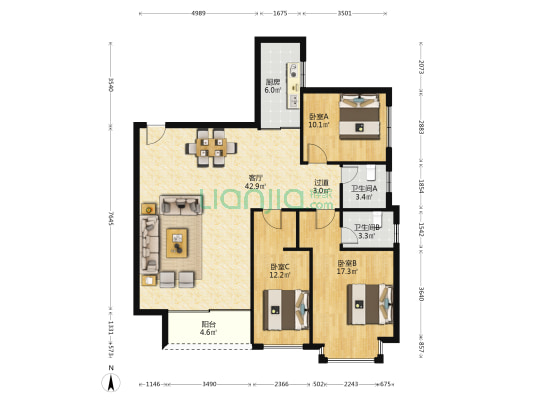 滨江骏园 3室1厅2卫 128平方